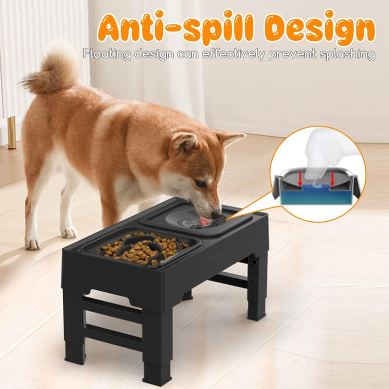 APPENIN WINTER PARK CORP 2 In 1 Elevated Slow Feeder Dog Bowls With No Spill Dog Water Bowl 4 Height Adjustable Raised Dog Bowl Non Slip Dog Food And Water Bowls With Stand For Small